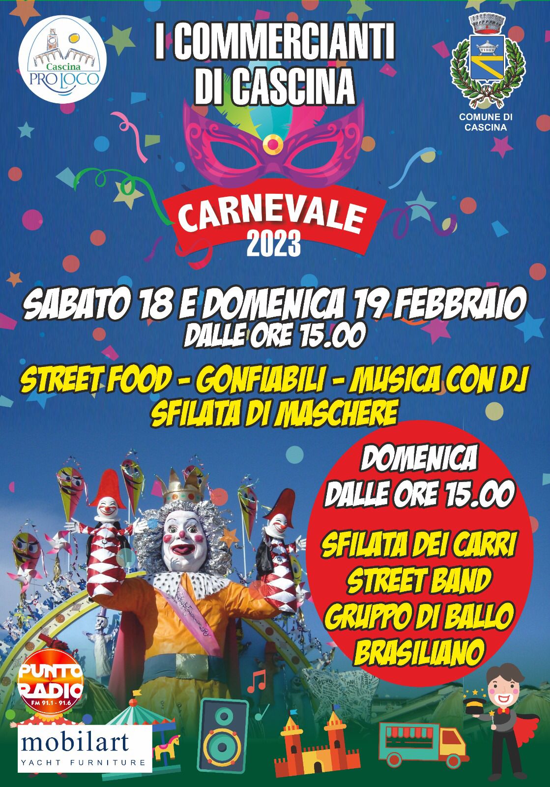 Carnevale a Cascina tra animazione e sfilate dei carri