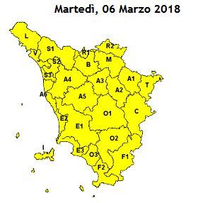 Meteo: Rischio idrogeologico giallo per martedì 6 marzo.